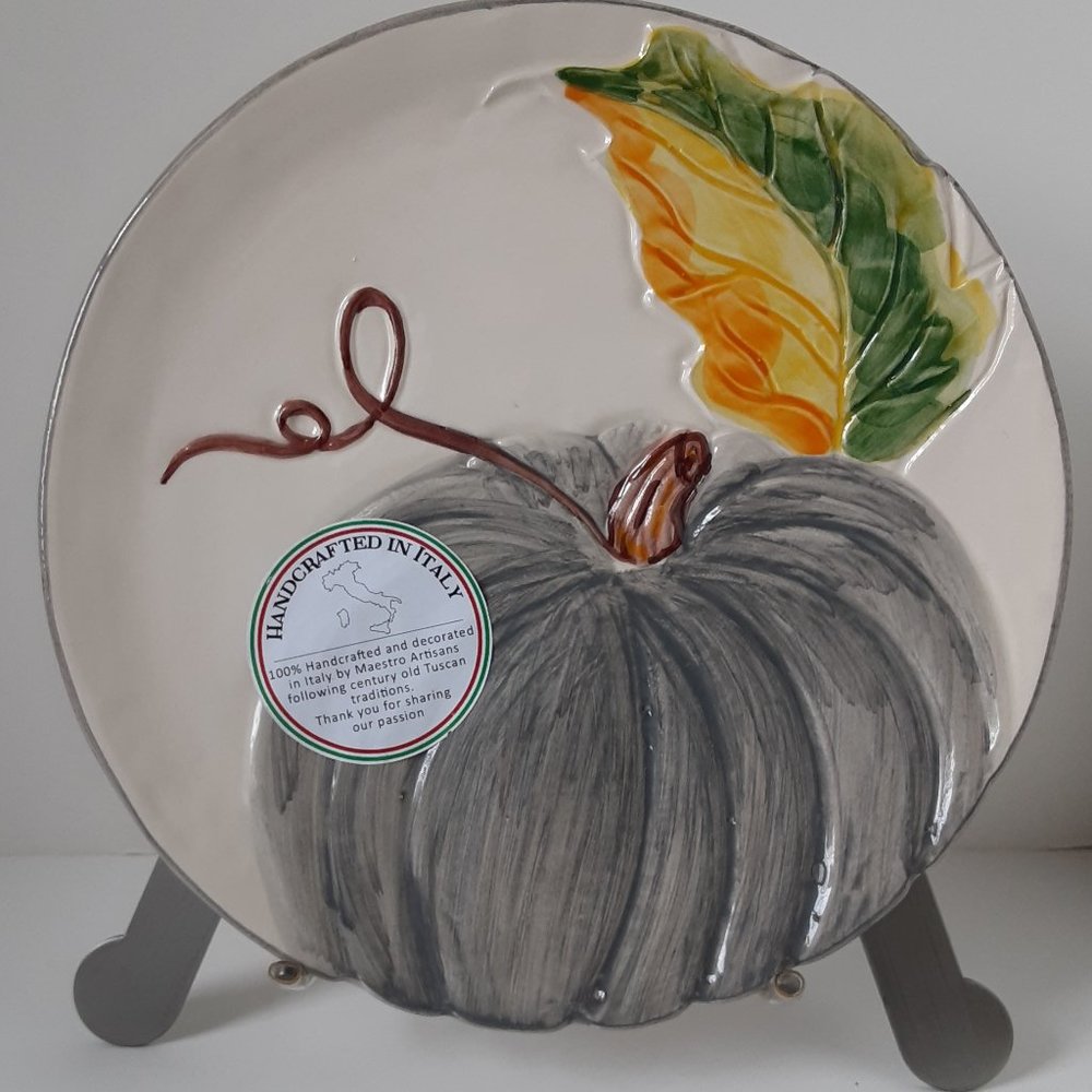 Pumpkin Autumn Leaf Plate Handcrafted Made In Italy